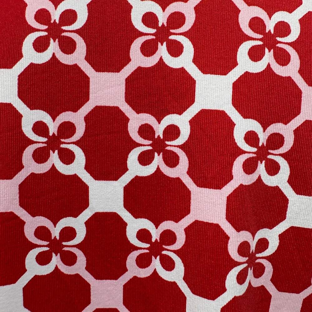 J.McLaughlin Red White Geometric Floral Catalina Cloth Ruffle Neck Top Large - Picture 4 of 7
